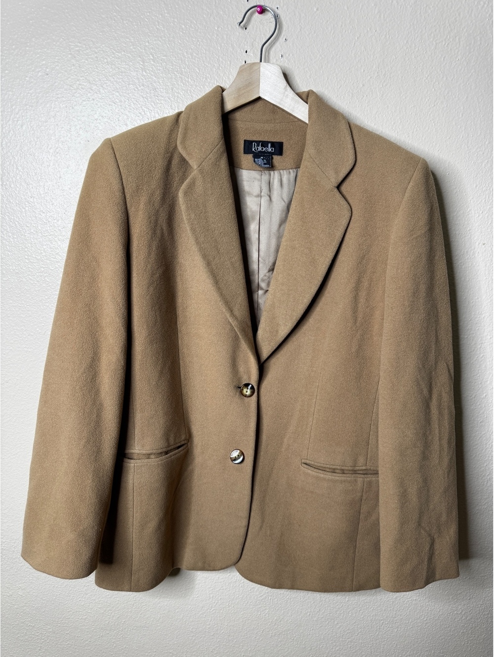 Rafaella Blazer Womens 10 Camel Wool Cashmere Blend Two Button Career Workwear